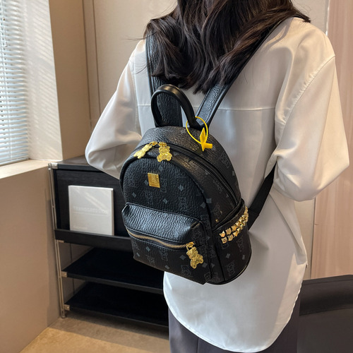 Cute Bear Print Backpack For Students Casual Style