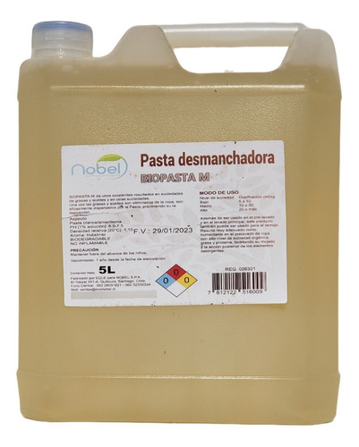 Desmanchador, Limpiador Aceites, Grasas, Ropa, Telas 5 Lts