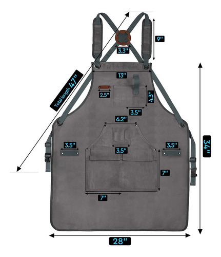 Delantal De Carpintero Ajustable Multiusos Lona Con Bolsillo