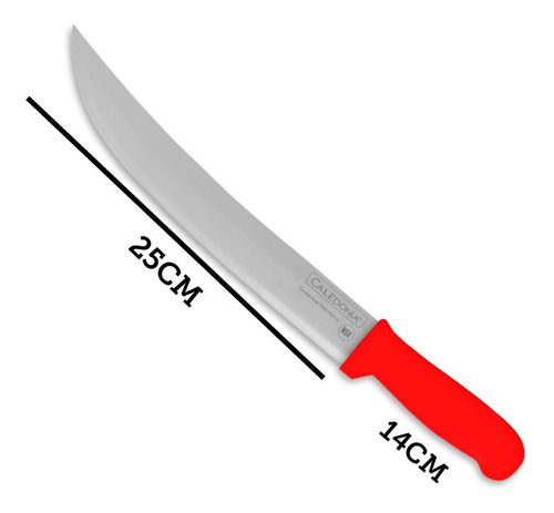 Caledonia® Cuchillo Carnicero Curvo Profesional, Hoja 25cm Color Rojo