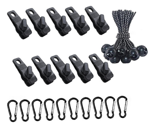 30x/set Clips Para Lona Cuerda De Punto . Mosquetón Negro