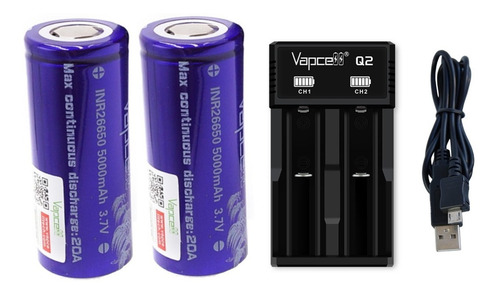 Kit Vapcell 2 Baterias 26650 5000mah Con Cargador Q2s 2a