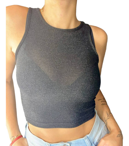 Musculosa Crop Top Mujer De Lurex - Brillos -talles 