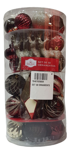 Cilindro De 50 Ornamentos Navideños Holiday Time