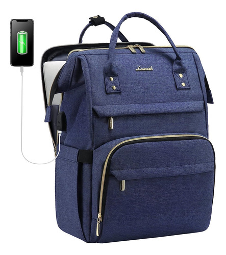 Mochila De Viaje Antirrobo Impermeable C/carga Usb, Azul U.