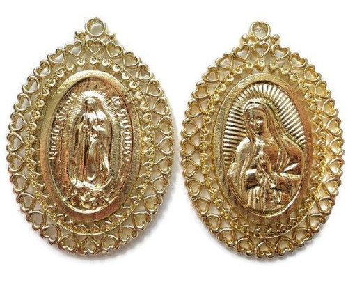 Medalla Virgen Doble Vista Para Engarzar Chapa Oro 14k 5 Pzs