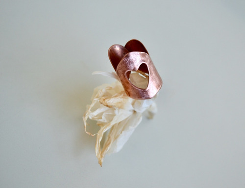 Anillo Corazon En Cobre, Tamaño Ajustable, Diseño De Autor