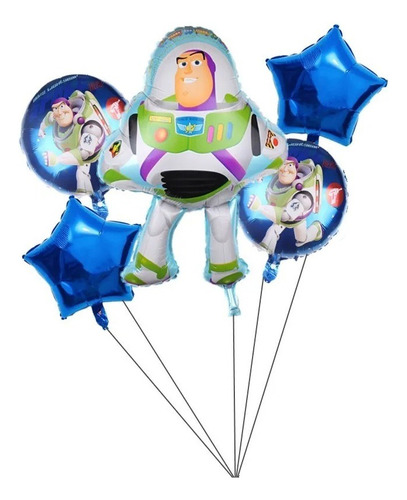 Pack 5 Globos Metalizados Buzz Light Year Woody Toy Story