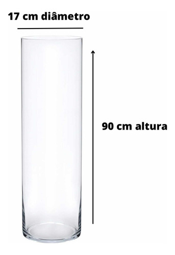 Vaso Vidro Tubo Cilíndrico Grande 90cm Altura Transparente Liso