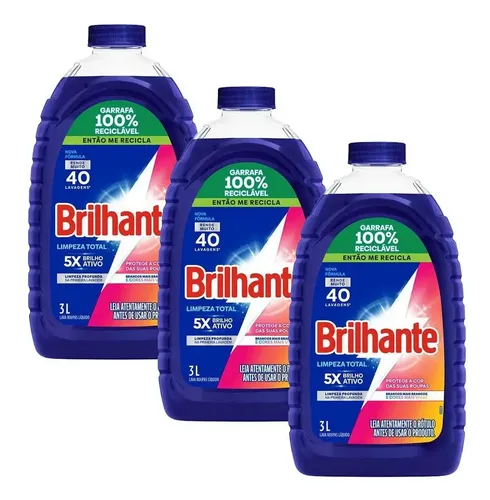 Kit 3 Sabão Líquido Brilhante Limpeza Total 3l
