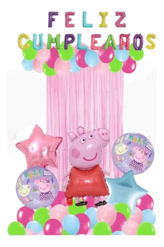 Decoración Peppa Pig Globos Fiesta Cumpleaños X 51 Pcs  