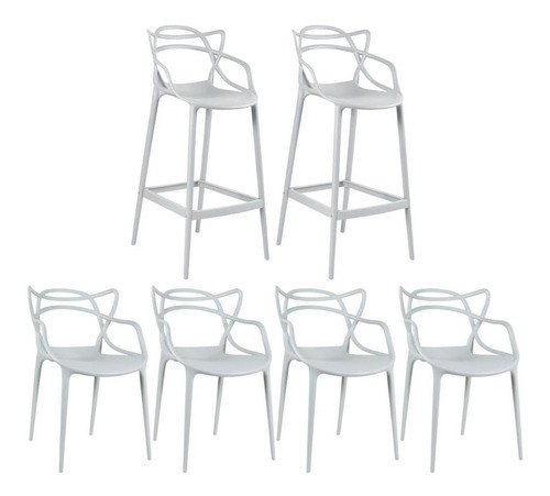 Kit Allegra  4 Cadeiras + 2 Banquetas Altas Ana Maria Cores Cor da estrutura da cadeira Cinza Claro
