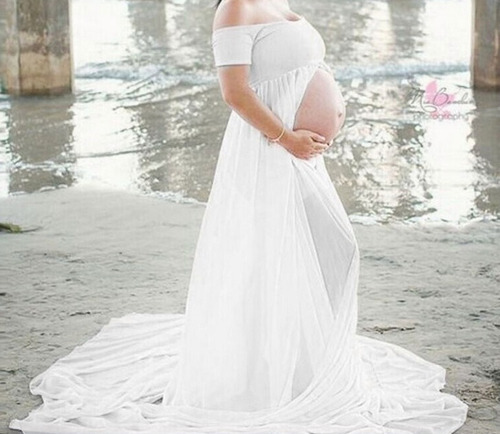 Imagen 9 de 10 de Vestido Maternal Sesión De Fotos Embarazadas Manga Corta