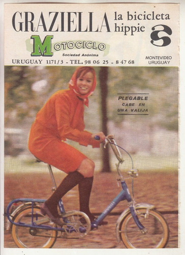 1970 Publicidad Vintage Bicicleta Graziella Hippie Uruguay