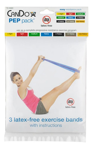 Set De 3 Bandas Elásticas Cando Libre De Látex 1,5 Mts Color Resistencia Baja