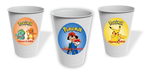 Vasos Pokemon Cumpleaños Personalizado Pack X10