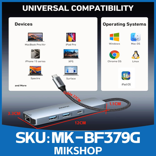Hub Adaptador Usb-c A Hdmi 2 × Usb-a 1 × Usb-c Rj45 100w Pd Gris Oscuro