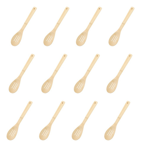 Pack 12 Cucharon Ranurada Madera Bambu Utensilio Cocina 30cm