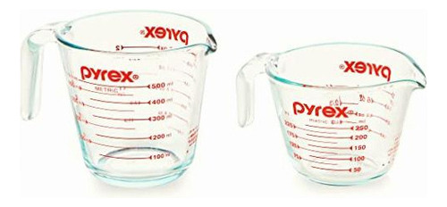 Pyrex Juego De 2 Tazas Medidoras De Vidrio, Incluye 1 Taza Y Color Juego de 2 tazas de Meausuring