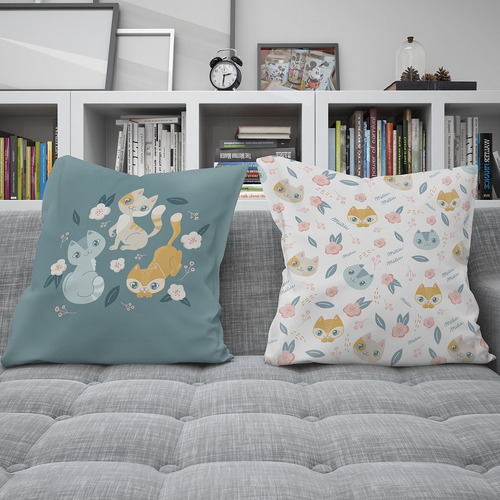 Imagen 4 de 5 de Combo Almohadones Sillon Almohadón Gatitos Nórdicos 40x40