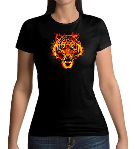 Playera Tigre Bengala Fuego Flamas Mujer