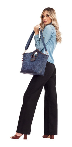 Bolsa Tote De Piel Grabada Y Tejida De Dama -teresa Azul Teresa Grabado