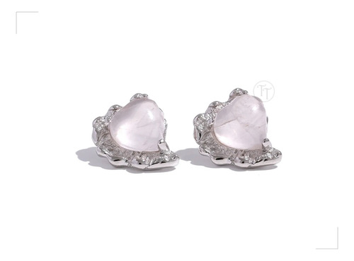 Aretes Cuarzo Rosa Plata 1ra Ley 925 By Thi Tur® Corazón