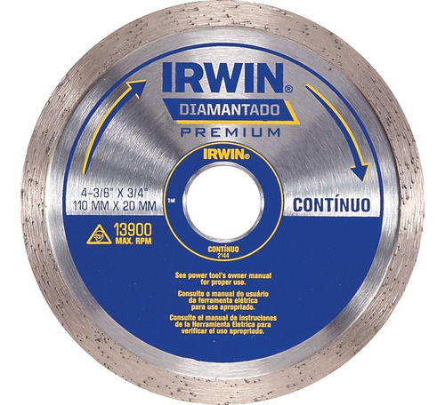 Disco Diamantado Liso Continuo Premium 4.3/8 X3/4 Irwin