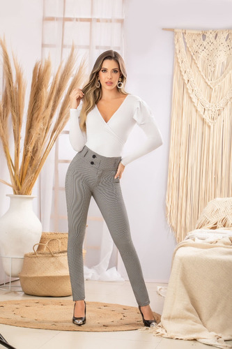 Pantalón Formal Licrado Cuadros Pequeñosa De Mujer 8385