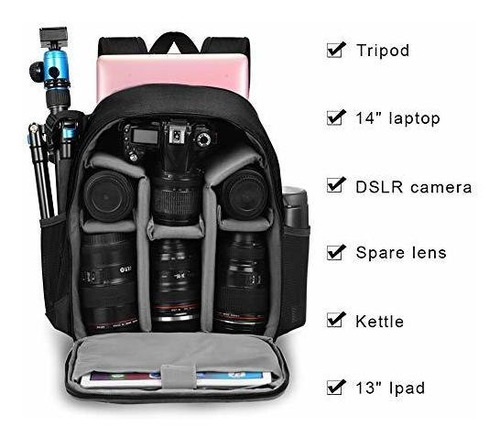 Mochila Para Camara Dslr Slr Sin Espejo Impermeable 15.6