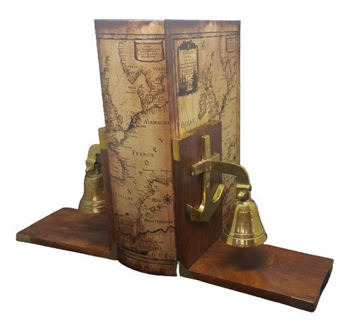 Imagen 3 de 3 de Sujeta Libros Timon De Barco Con Campana En Bronce