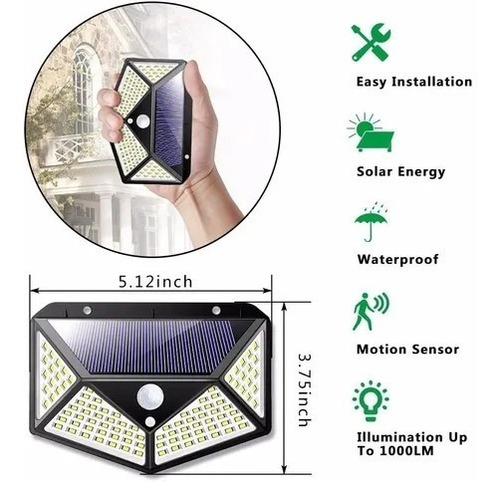 Imagen 3 de 4 de Luz Led Solar Pared Patio Pasillo Sen Movimiento Recargable