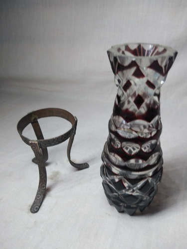Imagen 2 de 3 de Violetero De Cristal Base Bronce Antiguo