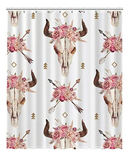 Watercolor Boho Arrows Bull Skull With Horns Floral Arr...