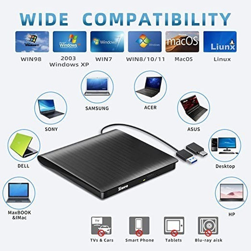 Imagen 3 de 4 de Unidad De Dvd Externa Usb 3.0 Tipo-c Cd Reproductor Portátil