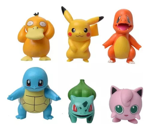 Kit 6 Bonecos Pokémon Pikachu Squirtle Bulbasau Charmander