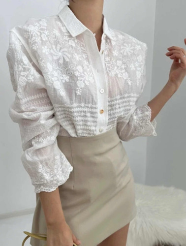 Camisa Blusa Mujer Romántica Bordada Boho Premium Importada