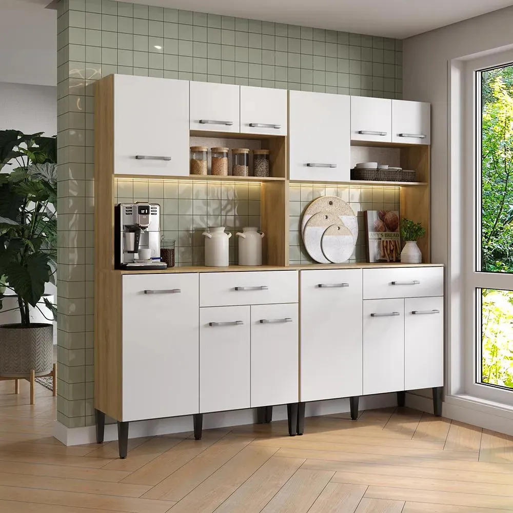 Armário De Cozinha Compacta Arizona Concept Carraro Branco Carvalho Com Branco