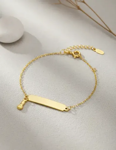 Pulseira Infantil Bebê Ouro 18 K Plaquinha Com Pingente Figa