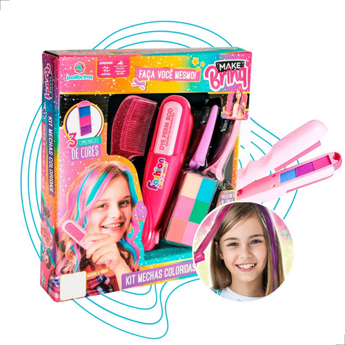 Mechas Coloridas Kit Menina Pinte Cabelo Make Infantil Linda