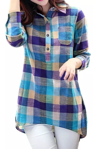 Camisa A Cuadros Holgada Con Botones De Manga Larga A Juego