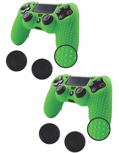 2 Fundas Protectora Silicon Verde+ Regalos Para Control Ps4