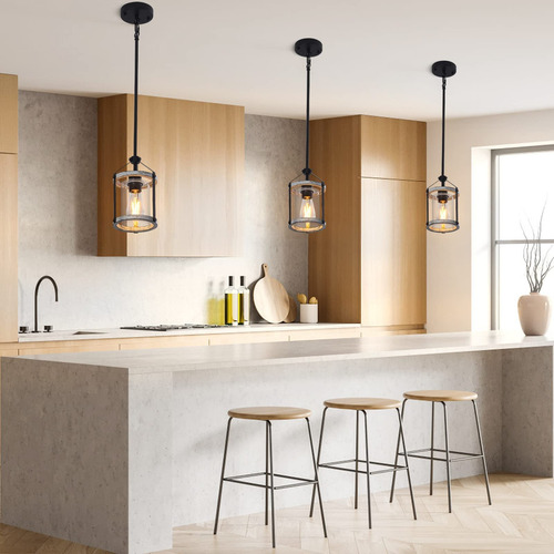 Lámpara Colgante Rústica De Cristal Y Madera 1 Luz
