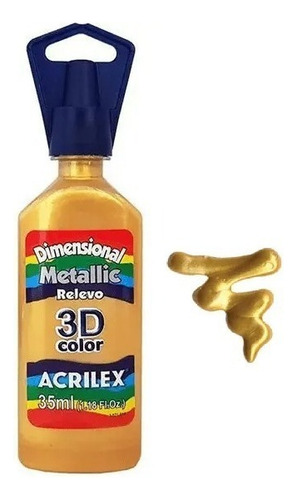 Tinta 3D Dimensional Relief, 35 ml, metálica, color Acrilex 532 Gold