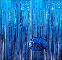 Comprar 2 Cortinas De Flecos De Papel De Aluminio De Oropel Azul Osc