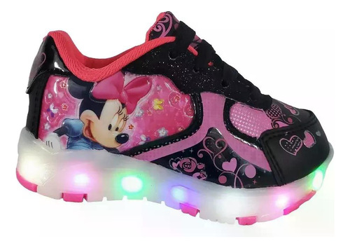 Tenis Niña Minnie Mouse Luces Led  Mickey Mouse Comodo Bebe
