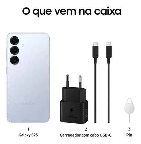 Samsung Galaxy S25 5G, 256GB, 12GB, Câmera Tripla - Azul claro