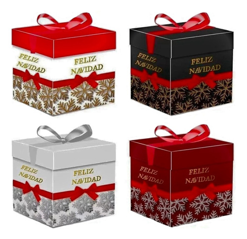 Pack 12 Cajas De Regalo Feliz Navidad Navideños 22x22cm