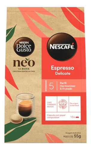 Capsula Dolce Gusto Neo - Café Espresso Delicate 10 Capsulas