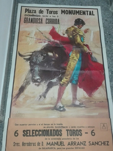 Antiguo Afiche Corrida De Toros Original 1.80mts X0.80 Cmts (Usado)